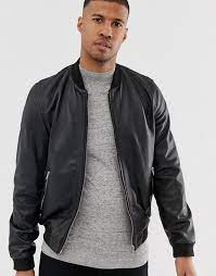 Asos Design Leather Bomber Jacket In Black Black Leather Jacket Men Leather Jacket Men Asos Leather Jacket