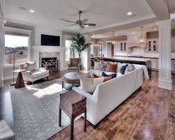 Family Room Mounted Tv With A Standard Fireplace Open Floor Plan With Access Open Concept Kitchen Living Room Living Room Floor Plans Open Floor Plan Kitchen