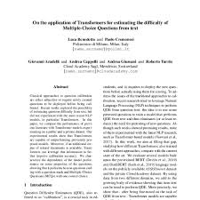 This was about 27% of all the recorded bea's in the uk. On The Application Of Transformers For Estimating The Difficulty Of Multiple Choice Questions From Text Acl Anthology