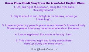 Guess These Hindi Song From The Translated English Clues Bhavinionline Com Bollywood Songs Hindi Bollywood Songs Songs