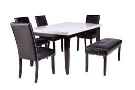 Westby Genuine White Marble Table 4 Chairs Bench At Gardner White
