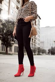 Fall 2018 Trend Leopard Top Red Boots Red Boots Outfit Red Shoes Outfit Red And Black Outfits