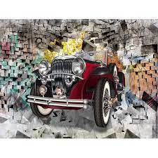 17 Stories Denville Peel And Stick 3d Vintage Classic Car Graffiti Brick Wallpaper In 2021 Brick Wallpaper Brick Texture Classic Cars Vintage
