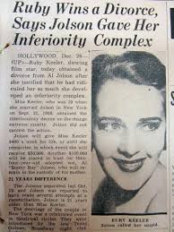 1939 newspaper Movie star RUBY KEELER DIVORCES her singer husband AL JOLSON 