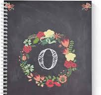 Floral Wreath Monogram "O" Notebook/Journal, Laminated Soft Cover, 120 Wide  Ruled pages, lay flat wire-o spiral. Size: 8.5” x 11”. Made in the USA