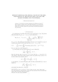 Which is the explicit form of the fibonacci sequence. Pdf Explicit Formulas For Special Values Of The Bell Polynomials Of The Second Kind And The Euler Numbers