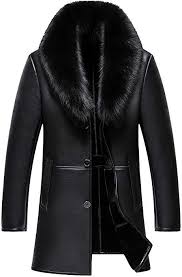 Tanming Men S Warm Lamb Wool Lined Lambskin Leather Jacket With Removable Fur Collar Black X Large At Fashion Suits For Men Fur Leather Jacket Overcoat Men