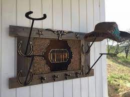 Western Decor Personalized Cowboy Hat Holder Coat Rack Reclaimed Wood Longhorn Horseshoes Cowboy Hat Rack Diy Diy Hat Rack Cowboy Hat Rack