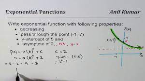 For any real number x x and any positive real numbers a a and b b such that b≠ 1, b ≠ 1, an exponential growth function has the form. Write Exponential Function Decreasing With Asymptote Of 2 Y Intercept Of 5 Passing Through A Point Youtube