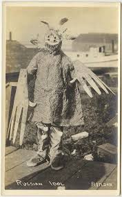 Rare Alaska Postcard Of A Yup Ik Eskimo In Shaman S Outfit Inuit Masks Pinterest Alaska Idol And Masking