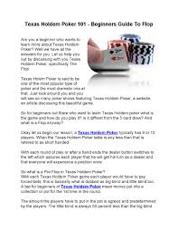 Texas hold'em is an exciting card game once you get the hang of the rules. Texas Holdem Poker 101 Beginners Guide To Flop By Aldrin Fortune Issuu