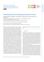 Il n'y a pas que le foot ! Pdf Celebrating 25 Years Of Seismology At Schools In France