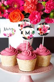 30th Birthday Cupcakes Black And Gold Black And White Striped Floral Party Set Up 30th 40th 50th Floral Graduation Party Floral Birthday Party Graduation Cupcake Toppers
