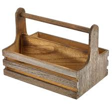 With a table caddy available, customers have the opportunity to serve themselves and customize their meals without asking a server. Rustic Wooden Table Caddy At Drinkstuff