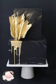 1 Tier Black And Gold Square Cake Black And Gold Two Tier Square Cake With Marbling And Chocolate Gold Sail Black And Gold Cake Gold Cake Decorations Square Birthday Cake