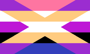 A black flag with a horizontal blue stripe represents mourning for law enforcement. Beyond Mogai Pride Flags