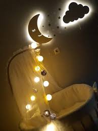 Wooden Cloud And Smiling Moon Wall Light Decoration Set Etsy In 2020 Light Decorations Wall Lights Star Wall Decals