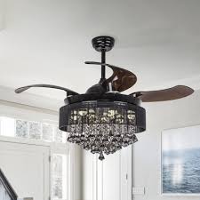 Shop Foldable Blades 46 Inch Black Crystal Led Ceiling Fan Light Kit On Sale Overstock 18088601