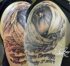 Birth and death dates, portraits, zodiac signs, red or white roses, birthstones, stars and favorite objects or animals of the deceased. 20 Remembrance Tattoos For Baby