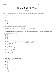 Practicing the multiple choice questions of class 8th maths will help students to quickly revise all the concepts in the chapter. Grade 8 Integer Test Grade8 Math
