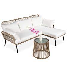 Best Choice Products Outdoor Rope Woven Sectional Patio Furniture L Shaped Conversation Set W Cushions Table White Walmart Com Sectional Patio Furniture Conversation Sofa L Shape Sofa Set