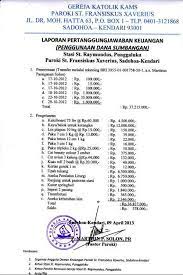 Untuk mendownload contoh proposal pertanggung jawaban klik disini, yang bersumber dari academia.edu. Laporan Bantuan Lpj Gereja Katolik Untuk Bencana Di Filipina 14 22 Nov 2013 Bppgi