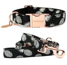 Designer Dog Collar Pineapple Linen Fabric With Rose Gold Hardware Kopek Aksesuarlari Aksesuarlar Kopek