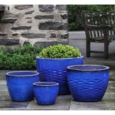 Large blue glazed garden pots ornaments and planters. Hyphen Large Ceramic Plant Pots Blue Kinsey Garden Decor