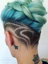 45 Undercut Hairstyles With Hair Tattoos For Women With Short Or Long Hair Hair Styles Undercut Hairstyles Light Blue Hair