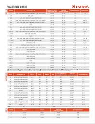 simms 2019 wader sizing chart hook line and sinker