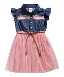Youngland Pink Blue Chambray Belted Button Front Dress Toddler Girls