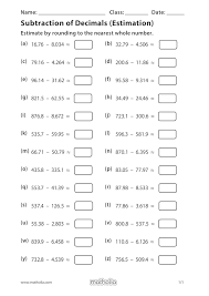Subtraction Of Decimals Estimation In 2020 Decimals Pre Algebra Worksheets Word Problem Worksheets