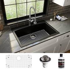 Karran QT-712 Drop-In Quartz Composite 33 in. 1-Hole Single Bowl Kitchen  Sink Kit in Black - Amazon.com