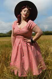 Red Gingham Off Shoulder Swing Dress Dolly And Dotty