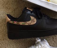 Black Air Force 1 Price Custom Air Force 1 Gucci Floral Monogram Print Gucci Floral Custom Nike Shoes Clothing And Shoes