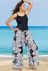 Black And White Beach Cover Up Swimwear Coverups Bathing Suit Cover Ups Palm Print Pants Plus Size Beach Wear Clothes
