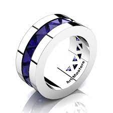 Mens Modern 14k White Gold Triangle Blue Sapphire Channel Cluster Wedding Band R777 14kwgbs Mens Sapphire Wedding Band Wedding Bands Bridal Jewelry