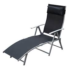 Canvas and chrome folding lounge chair. Outsunny Steel Sling Fabric Outdoor Folding Chaise Lounge Chair Recliner Black Aosom