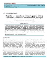 Updated 4 mins ago (665 views). Pdf Diversity And Abundance Of Insect Species At Kota Damansara Community Forest Reserve Selangor