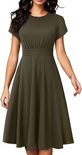 Homeyee Women S Short Sleeve Floral Casual Aline Midi Dress A102 10 Green At Amazon Women S Clothing Store Vintage Skater Dress Retro Midi Dress Dresses