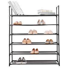 Suitable for large shoes, men's size 13 and up! 6 Tier Shoe Rack 30 Pair Shoes Storage Organizer Stackable Entryway Shoes Shelf Black Walmart Canada