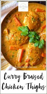 Curry Braised Chicken Thighs Is A Delicious Indian Inspired Dinner For Two Spicy Flavorf Braised Chicken Chicken Thighs Indian Recipe Braised Chicken Thighs