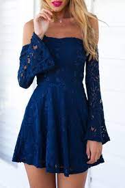 Blue Lace Off The Shoulder Flare Dress Kleider Kurze Kleider Alltagskleider