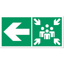 10687 mr/p panneau d'évacuation point de rassemblement avec possibilité de marquage (offert) panneau dibond d'épaisseur 3 mm renforcé au dos avec 2 rails pour fixation sur poteau. Panneau Direction Vers Un Point De Rassemblement A Gauche Signaletique Iso7010