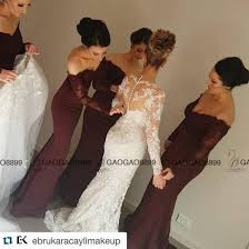 2016 Vintage Burgundy Lace Stain Long Sleeve Mermaid Beach Bridesmaid Dresses Dubai Arabic Sty Beach Bridesmaid Dresses Gold Bridesmaid Dresses Wedding Dresses