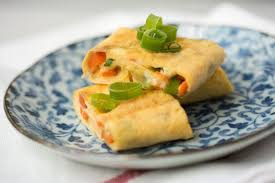 Eggs, a green onion, a carrot, and salt. Korean Egg Rolls Gyeran Mari Asian Inspirations