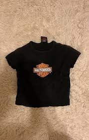 Black Harvey Davidson Cropped Black Top Natural Distressed Design Never Worn Harley Davidson T Shirts Black Crop Tops Black Tops