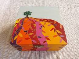 Wooden Tea Box With Tree Of Life Handpainted Leaves Chest For Etsy Wooden Tea Box Hand Painted Wooden Box Wood Tea Box