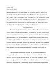Rough draft = present tense (visualizing the story) when i write the rough draft for my stories, i've discovered that i tend to write in the present tense in order tell myself the story. Literacy Memoir Essay English 1101 I Actually Enjoyed Writing This Paper It Gave Me Time To Think About My Literary History And Brought Back A Lot Of Course Hero