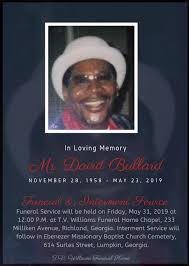 In Loving Memory Of Mr David Bullard Of T V Williams Funeral Home Facebook